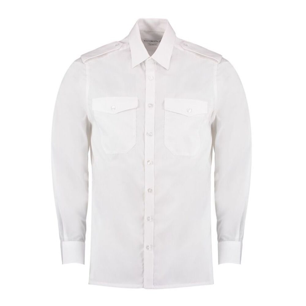 Kustom Kit Mens Tailored Long-Sleeved Pilot Shirt / White